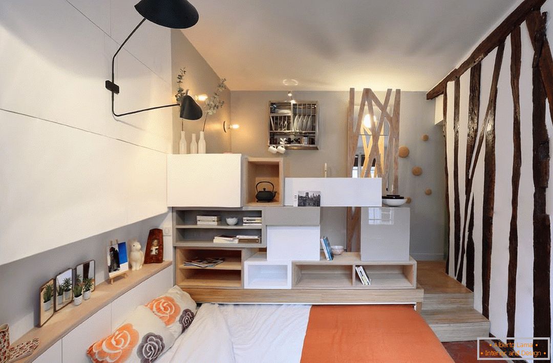 Interior of a stylish small studio apartment