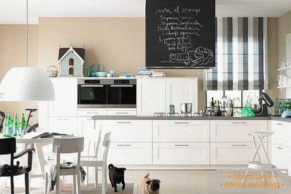 Kitchen interior design in a private house - black and white photo