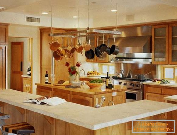 Kitchen interior dining in a private house - design with wood trim