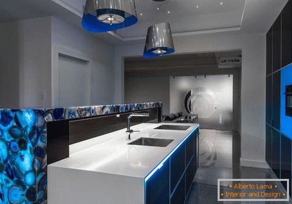 Ultra-modern kitchen interior with an island in a private house