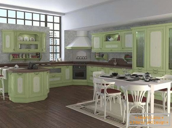 The interior of a large kitchen in a private house - a photo in the style of Provence