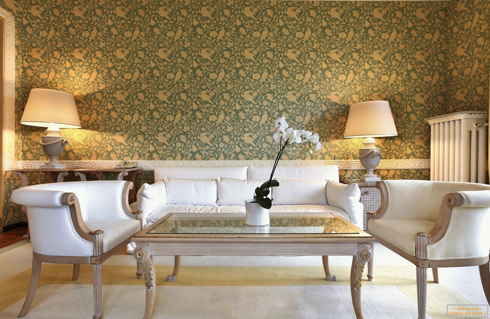 Wallpapers on the wall in the classical living room