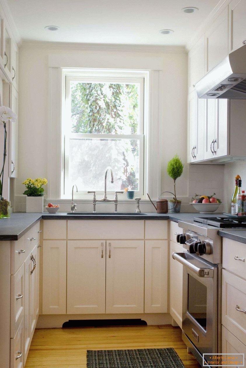 Interior of a small kitchen in white tones