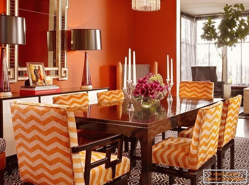 Orange chairs in the dining room