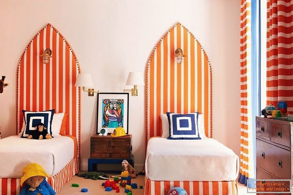 Orange striped beds in the nursery