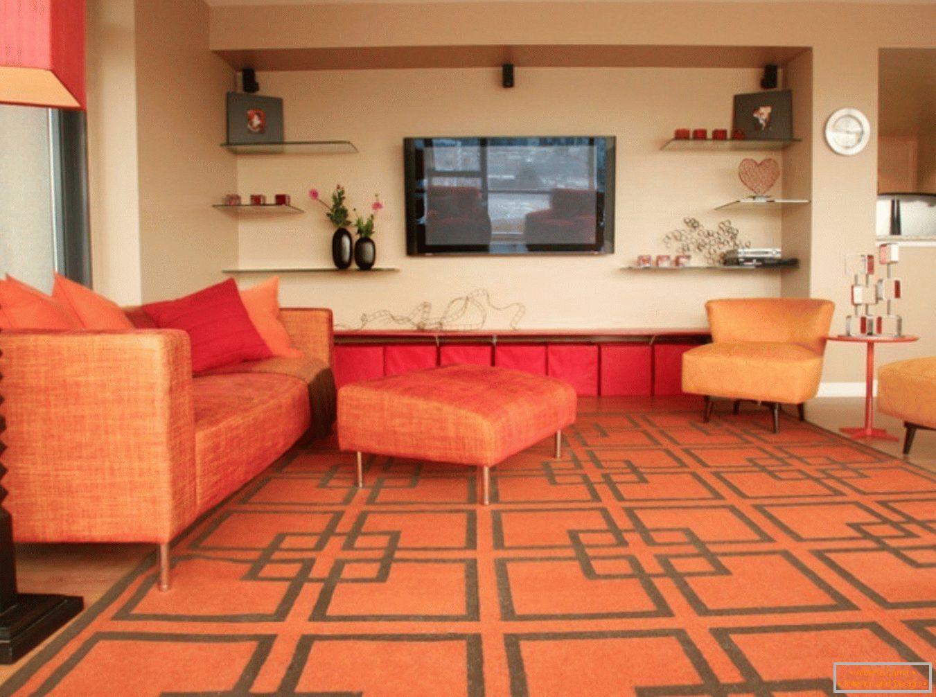 Orange carpet and furniture