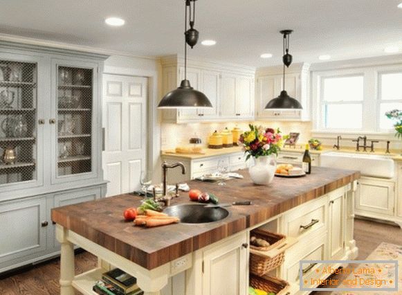 Interior of a spacious island kitchen