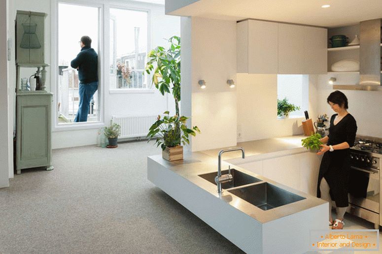 The layout of a small kitchen in white color