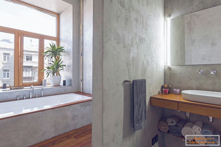 Spacious bathroom in one-room apartment