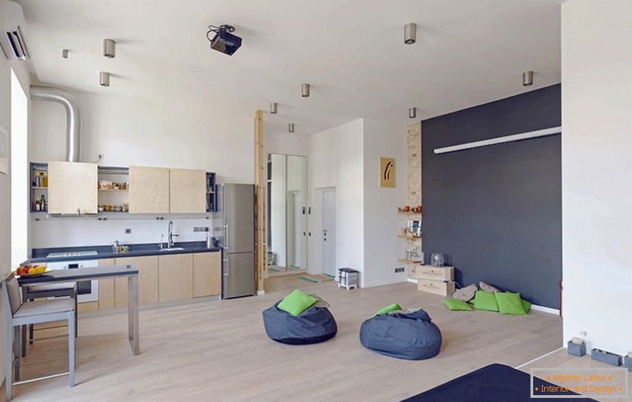 Stylish kitchen in one-room apartment