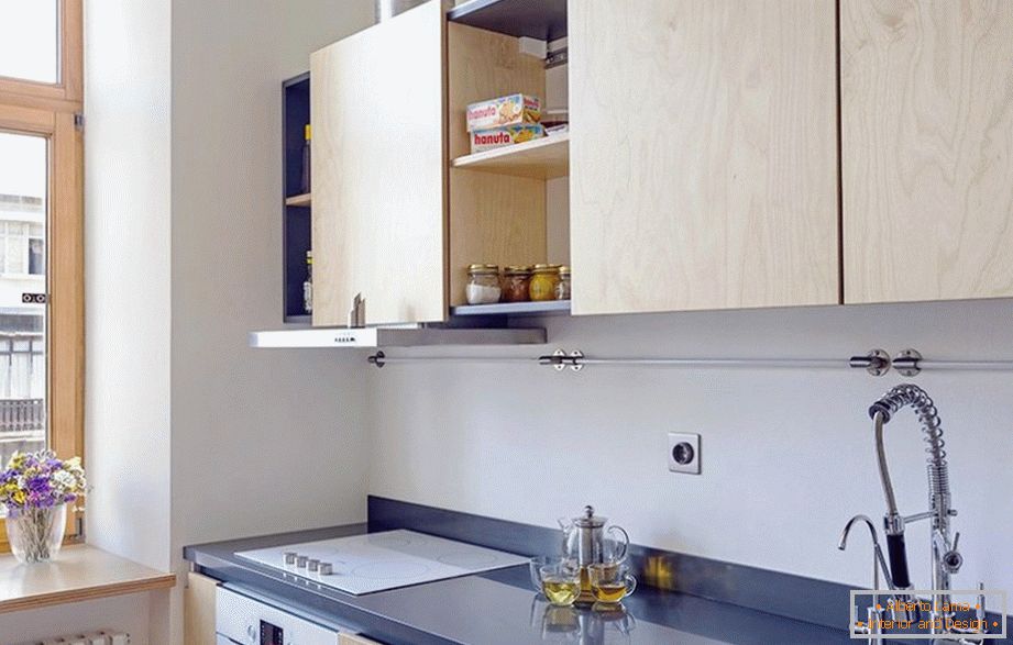 Electric stove in the kitchen of a one-room apartment