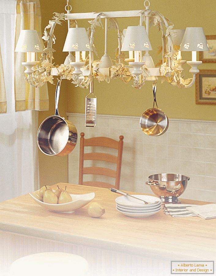 Unique chandelier above the kitchen table