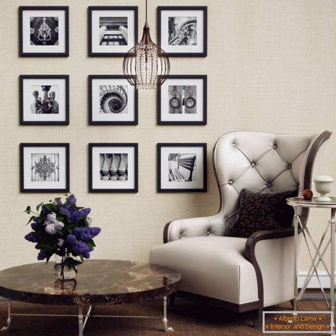 Decor of walls with own hands with black and white photos