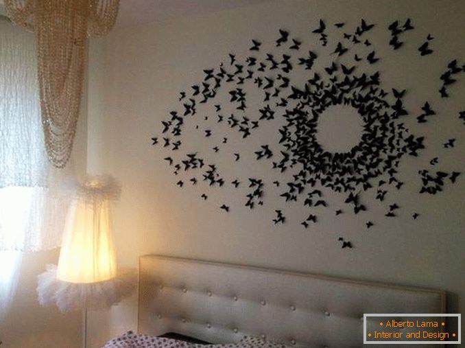 Decor butterflies on the wall with their own hands - photo in the bedroom