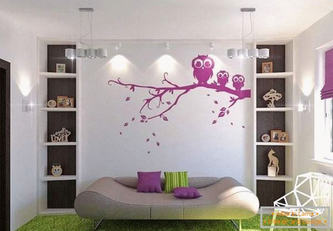 Wall decoration in living room using stickers