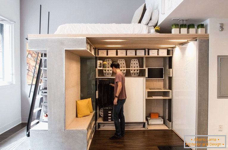 Hidden closet in the interior of a small apartment