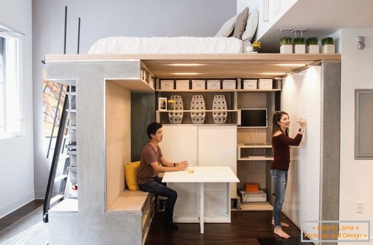 Folding table in the interior of a small apartment