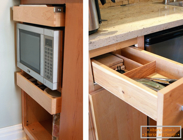 Drawers for storage of kitchen utensils