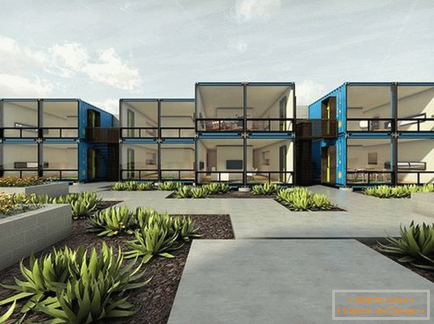 Construction of houses from containers in the USA. Фасад жилья