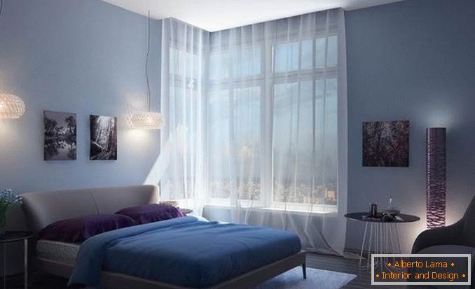 bedroom interior design with corner window photo