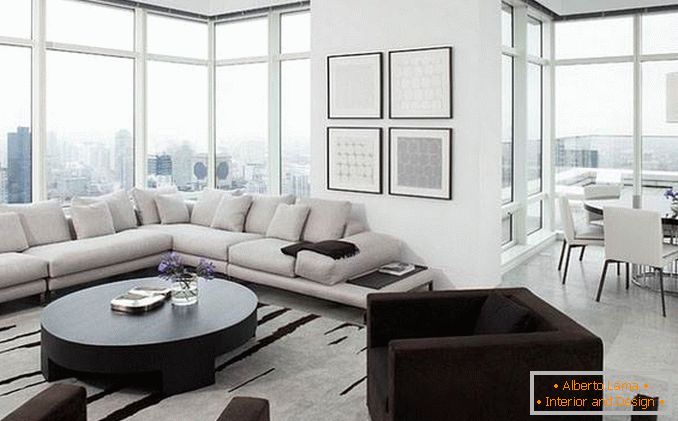 Living room design with two corner windows