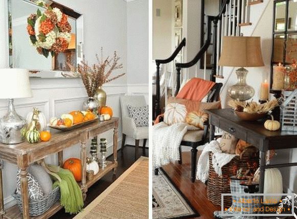 Decoration of the hallway - autumn decor on the table