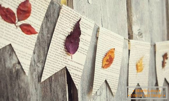 A beautiful garland of newspapers and autumn materials