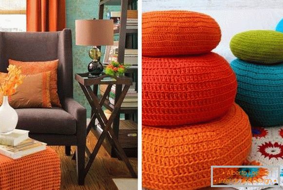 We knit and sew autumn decor - padded stools, blankets and pillows