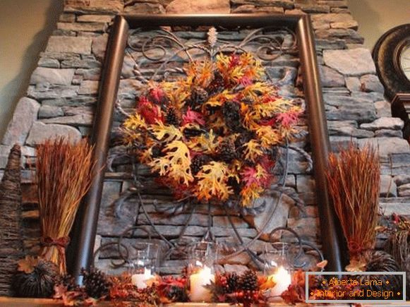 Autumn decoration mantelpiece in a private house