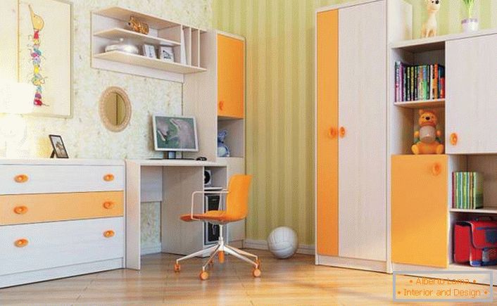 Universal children's room hi-tech in yellow colors suitable for both boys and girls.