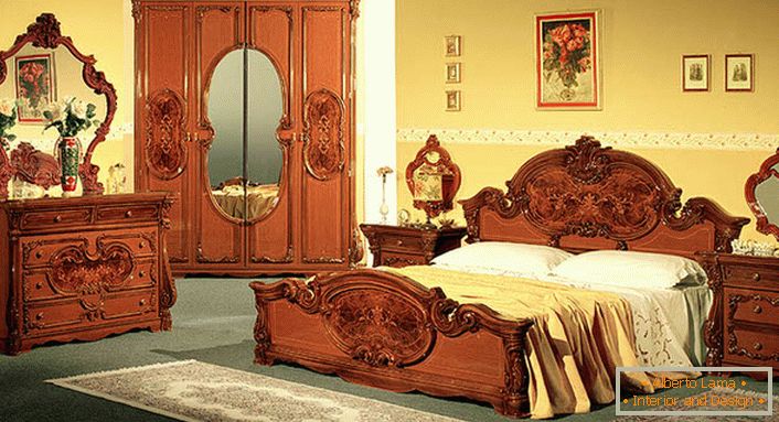 Italian furniture for the bedroom in the Baroque style.