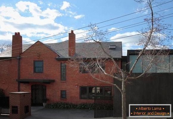 Design of the facade of a house made of red brick