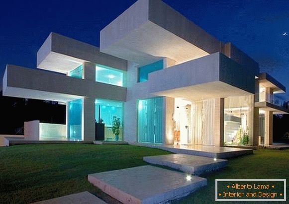 Futuristic design of the facade of a private house photo