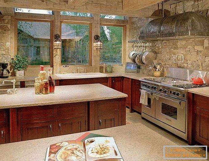 wall decoration in the kitchen with a stone photo, photo 10