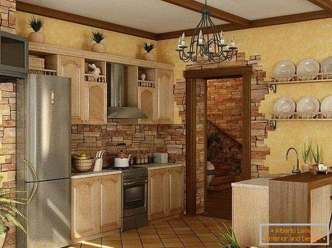 decoration of walls with decorative stone in the kitchen, photo 9