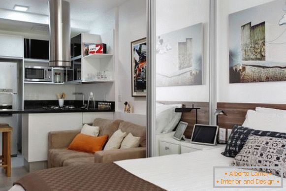 Interior of a narrow studio apartment