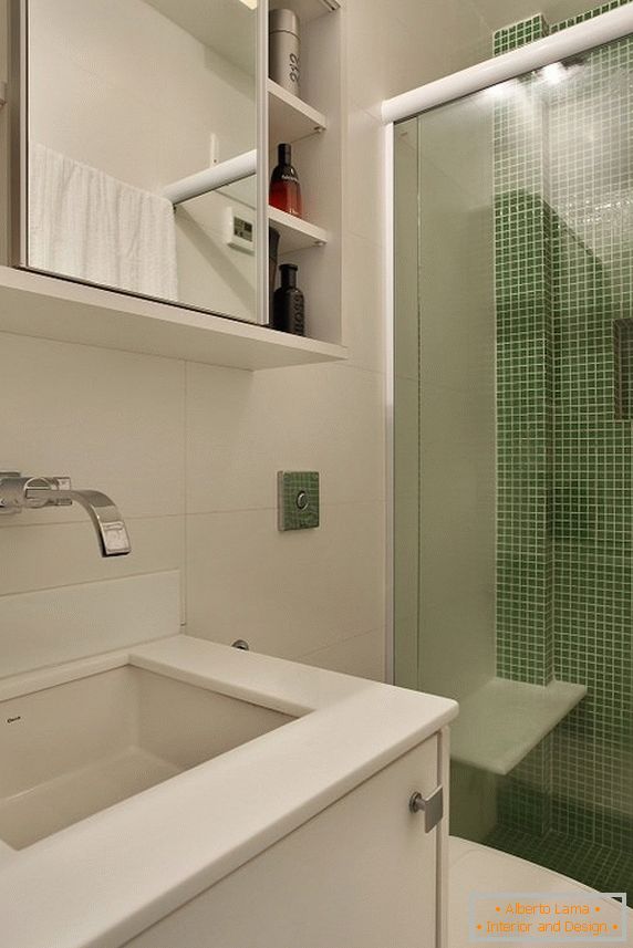Glass shower in a compact bathroom