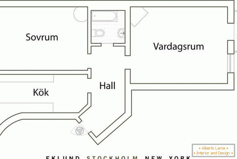 The plan of a small apartment in Sweden