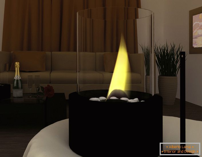 Bio-fireplace-candle. We turn on on a romantic date.