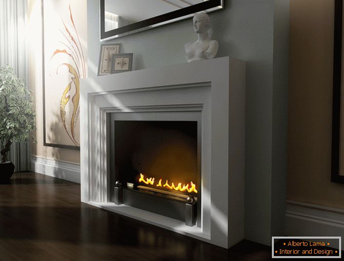 Pristenny bio-fireplace with an antique Greek portal. Strictly and tastefully.