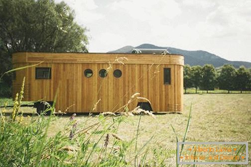 Mobile house on wheels in the forest