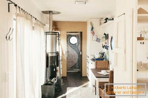 Interior of mobile home on wheels