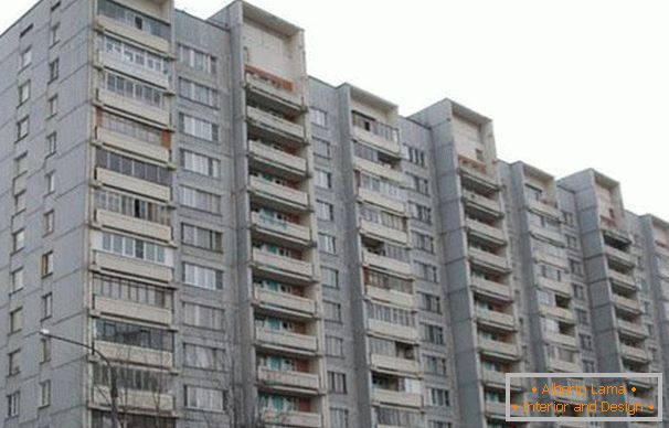 Facade of a panel house of a tower type