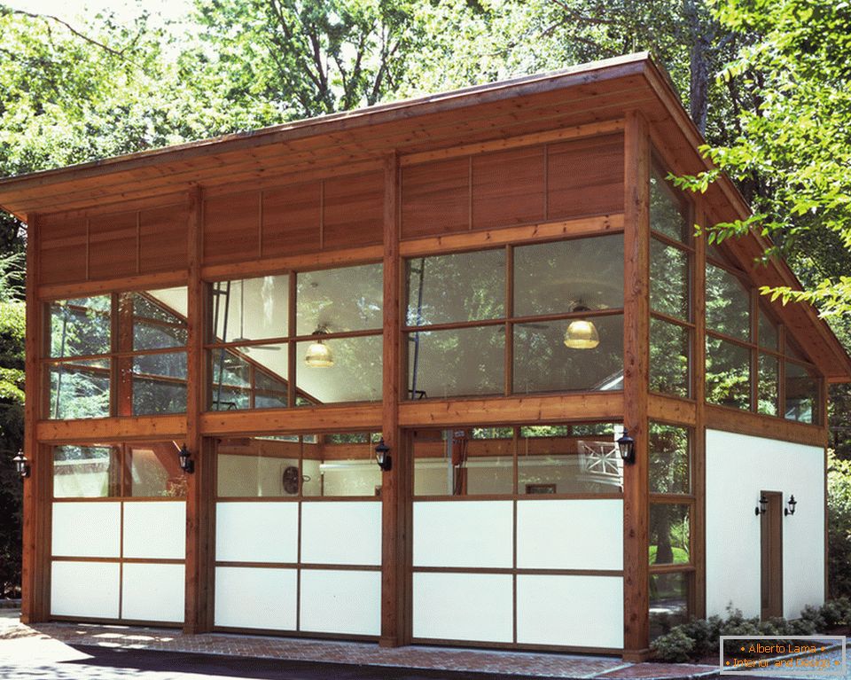 Garage with glass facade