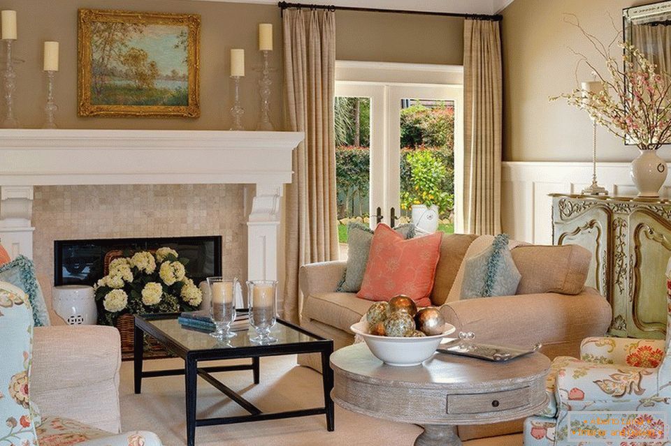 Interior of the living room in sand colors