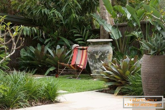 Modern garden design with furniture and decor