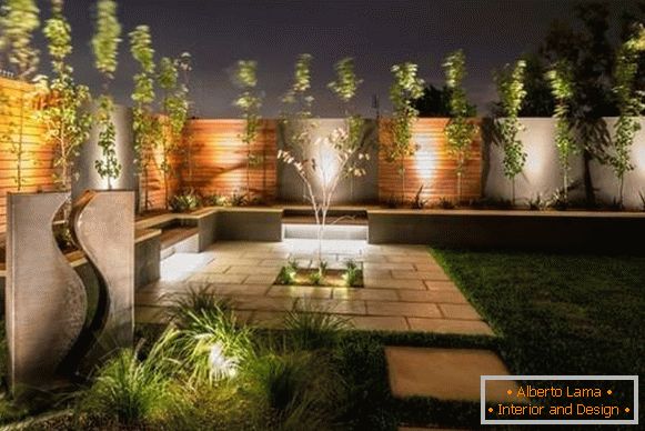 Modern garden design - photo with led lighting