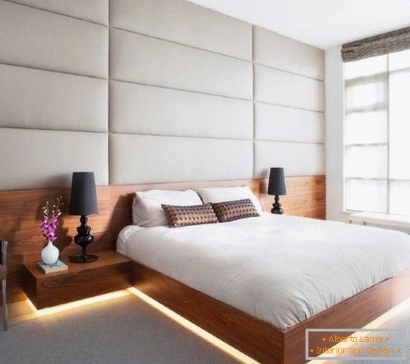 Beautiful wooden bed with light