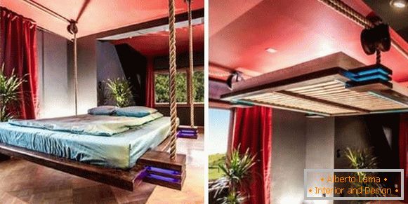 Unusual hanging bed without legs