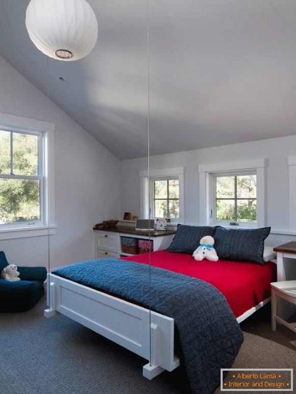 Suspended bed on the ropes in the children's room